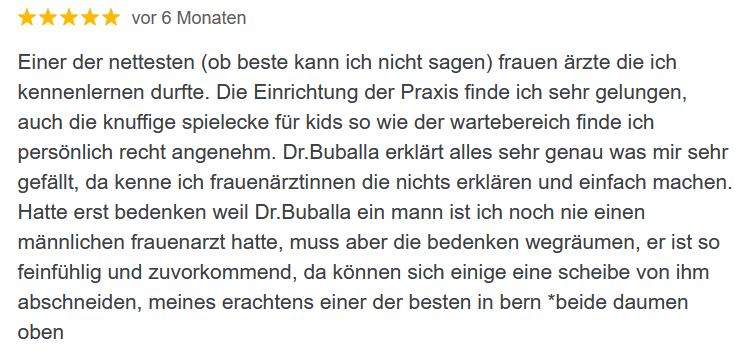 Témoignage il y a 6 mois de Dr. med. Stefan Buballa - Gynécologue Berne